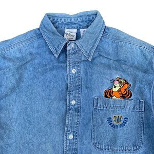 VINTAGE Disney Embroidered Button Up Denim Shirt Small